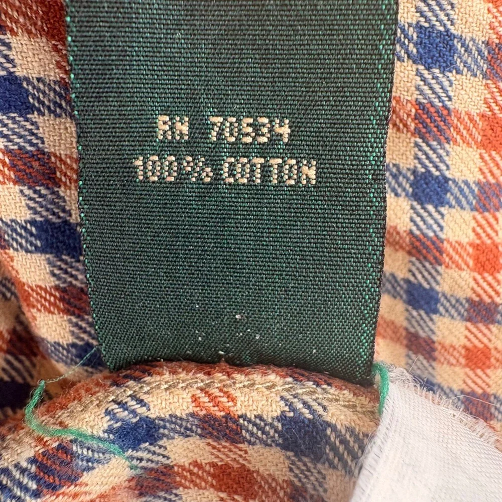 Vintage 90s Orvis Gingham Check Shirt Men XL Orange Blue Cotton Outdoorsy Rugged